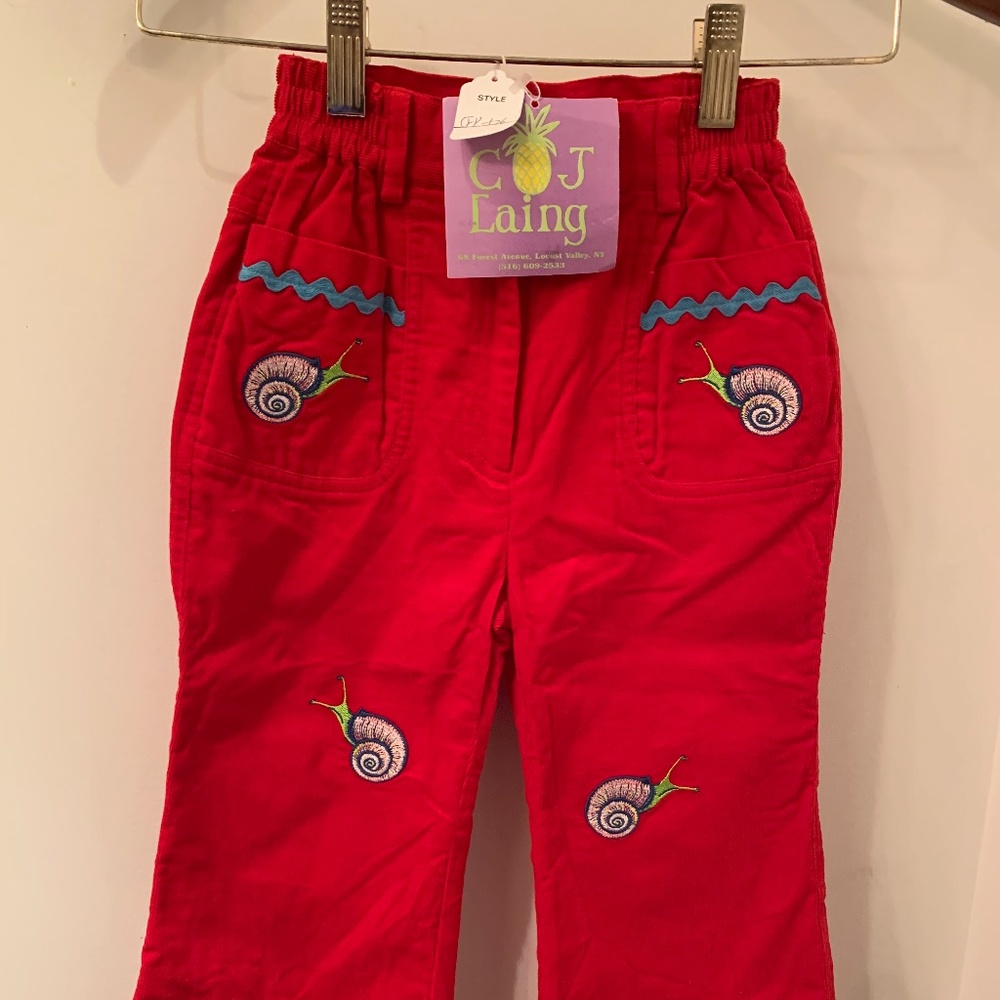 NWT vintage CJ LAING red corduroy pants embroidery